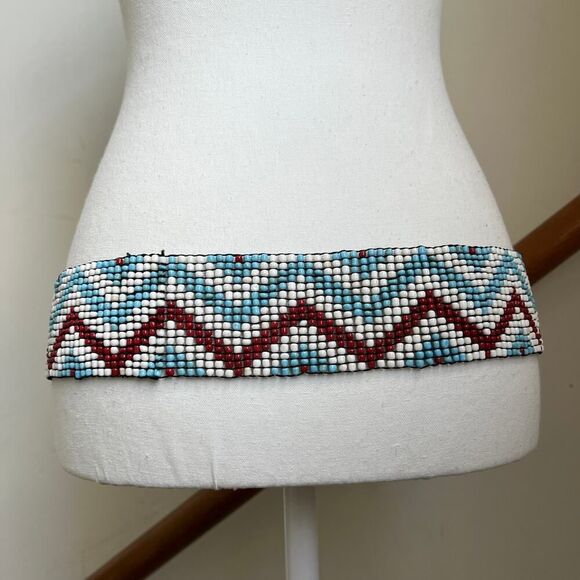 Vintage Y2K western beaded boho thick big wide statement belt Coachella hipslung - Picture 5 of 7